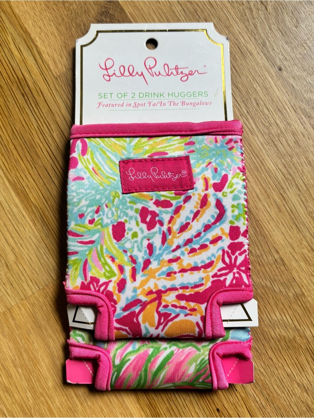 Brand New Lilly Pulitzer Pink Multi Floral Drink Huggers Set of 2
